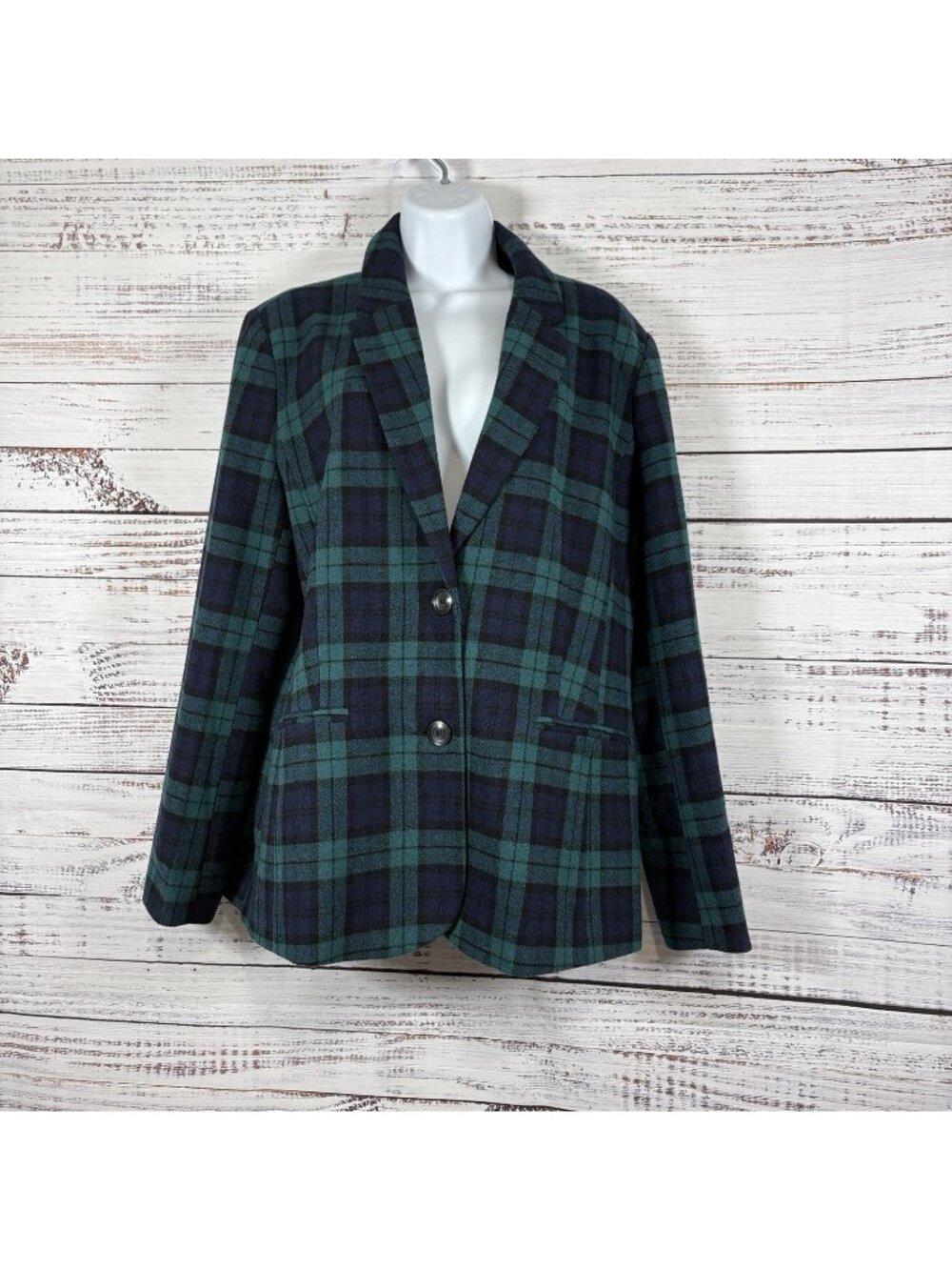 Chadwicks Tartan Plaid Wool Blend Button Long Sleeve Blazer